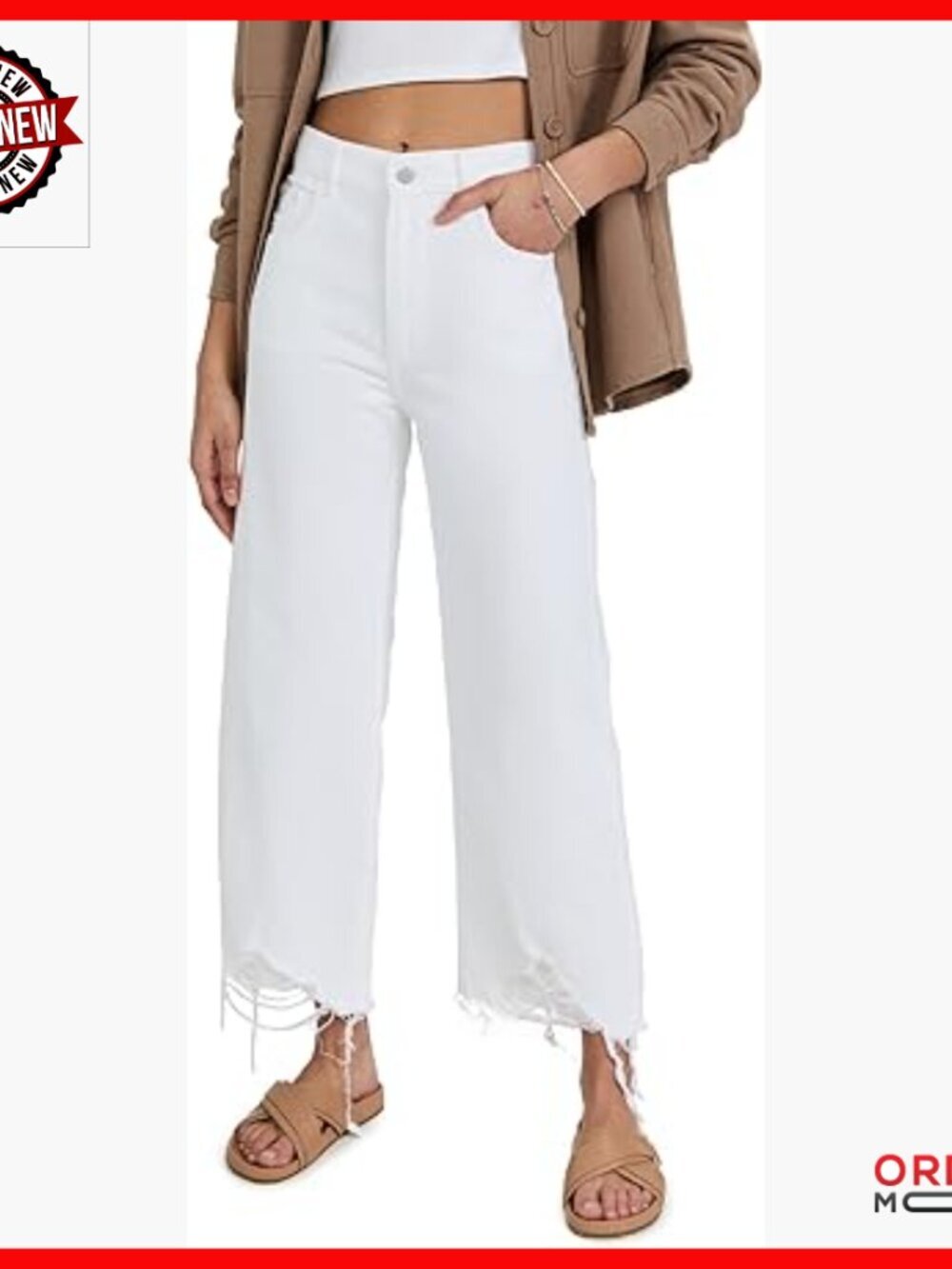 High Rise Wide Leg Jeans Distressed Hem Heavyweight Denim Flare